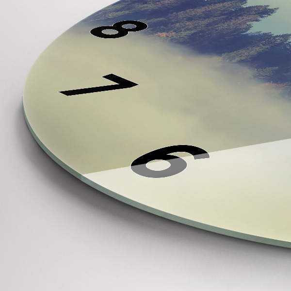 Round glass clock Misty forest eagle