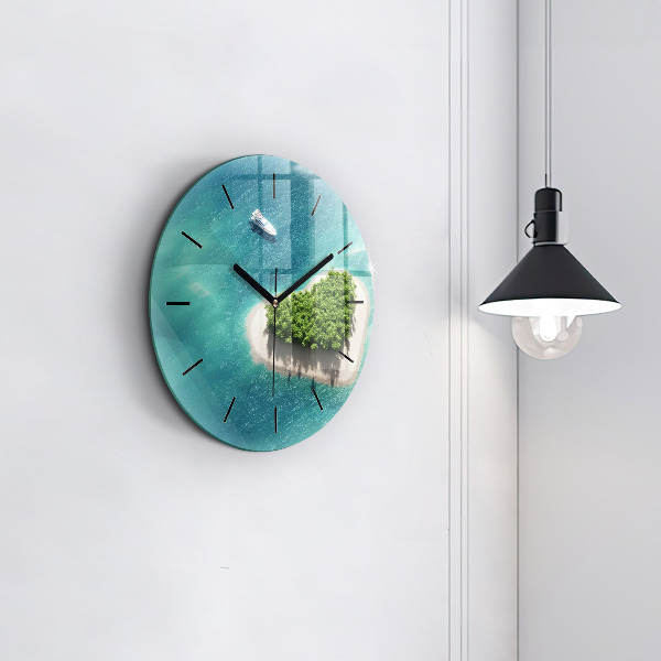 Round glass clock Heart Island