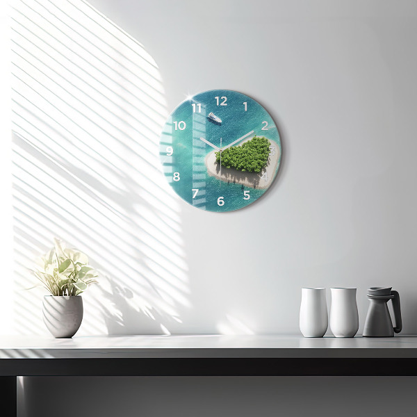 Round glass clock Heart Island