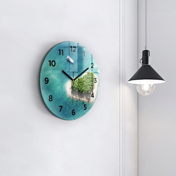 Round glass clock Heart Island