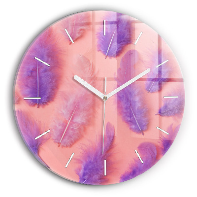 Round glass clock Colorful feathers