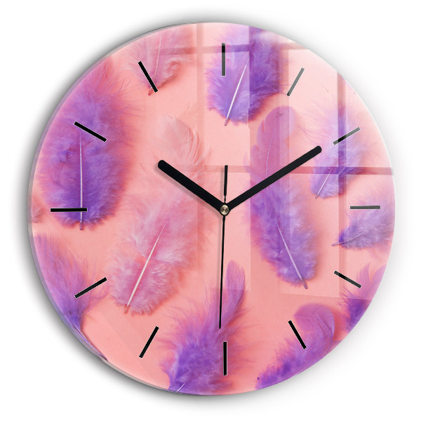 Round glass clock Colorful feathers