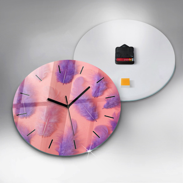Round glass clock Colorful feathers