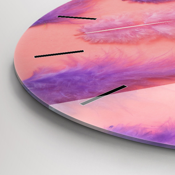 Round glass clock Colorful feathers