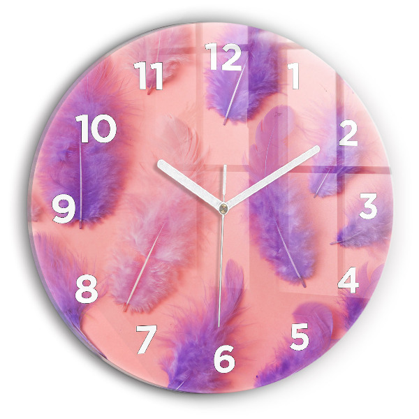 Round glass clock Colorful feathers