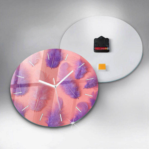 Round glass clock Colorful feathers