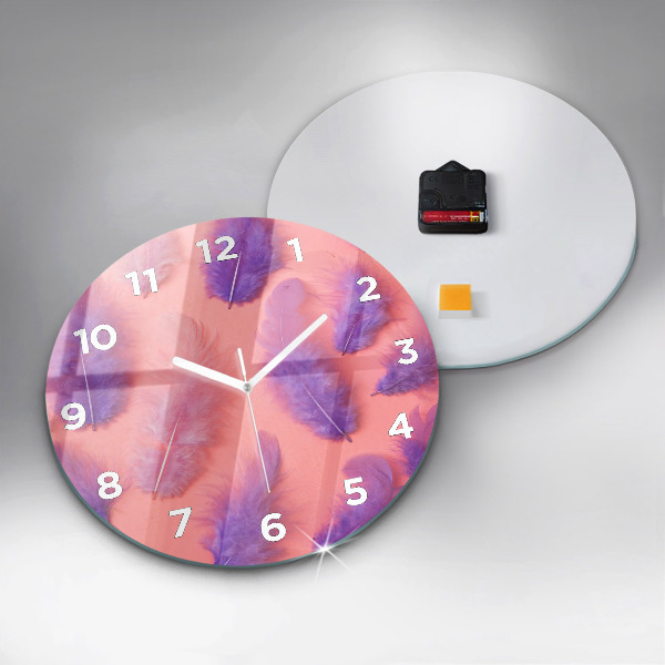 Round glass clock Colorful feathers