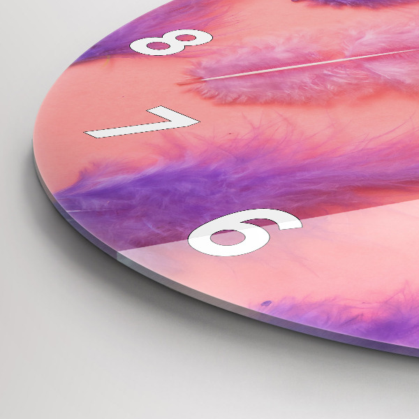 Round glass clock Colorful feathers