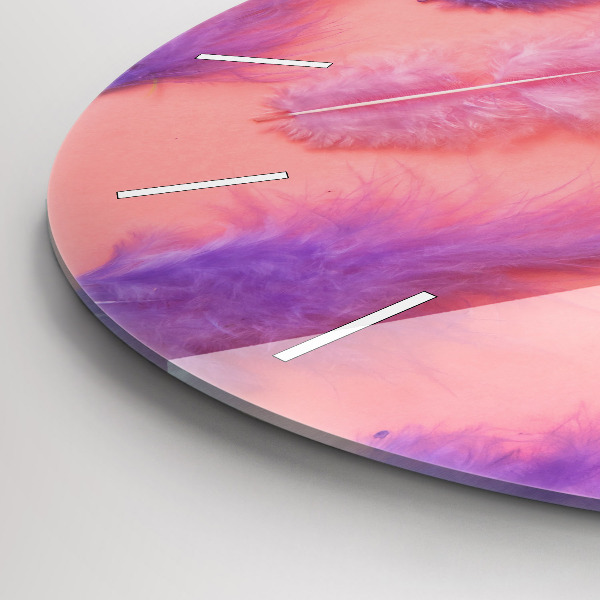 Round glass clock Colorful feathers