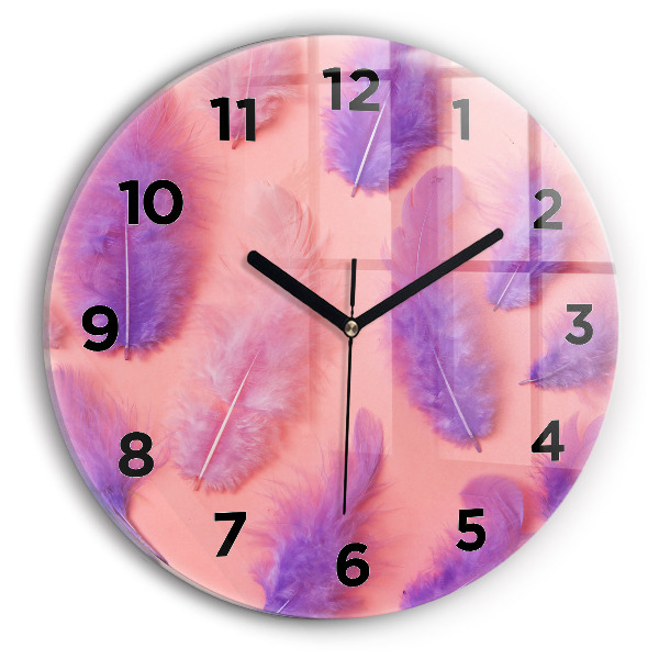 Round glass clock Colorful feathers