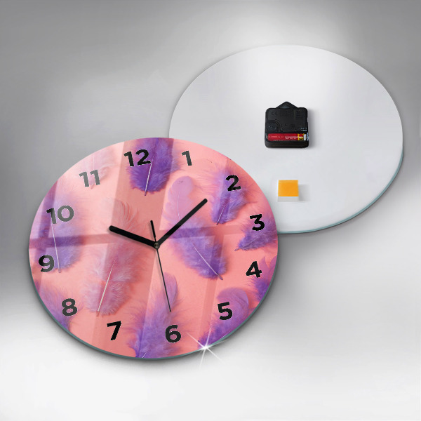 Round glass clock Colorful feathers