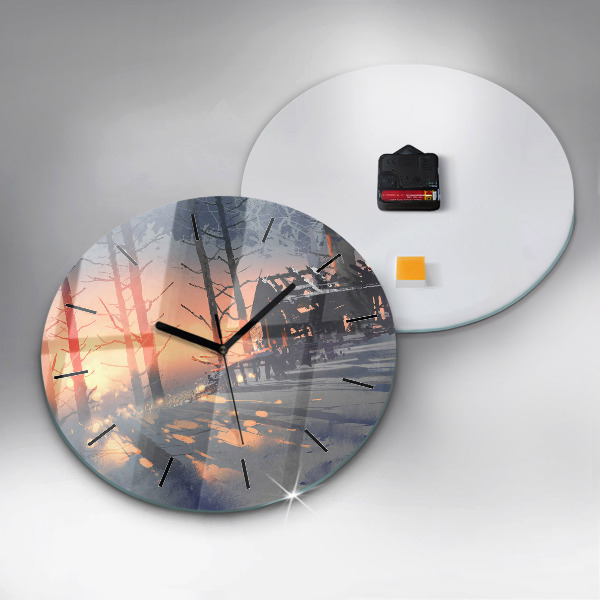 Round glass clock Winter Tree Landscape