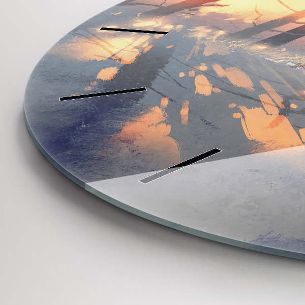 Round glass clock Winter Tree Landscape