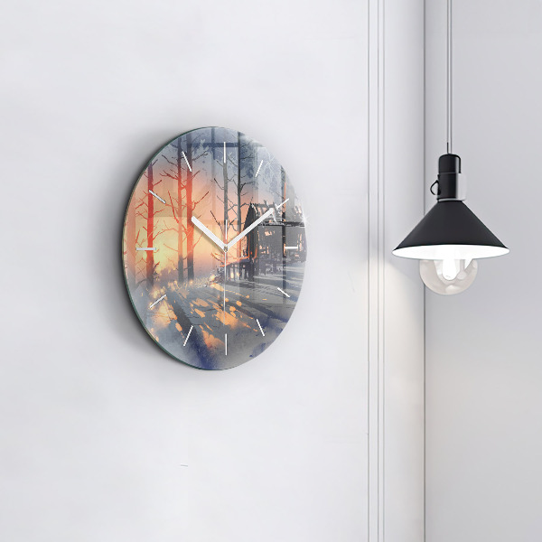 Round glass clock Winter Tree Landscape