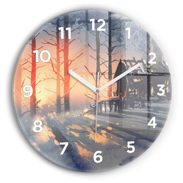 Round glass clock Winter Tree Landscape