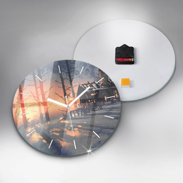 Round glass clock Winter Tree Landscape