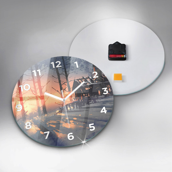 Round glass clock Winter Tree Landscape