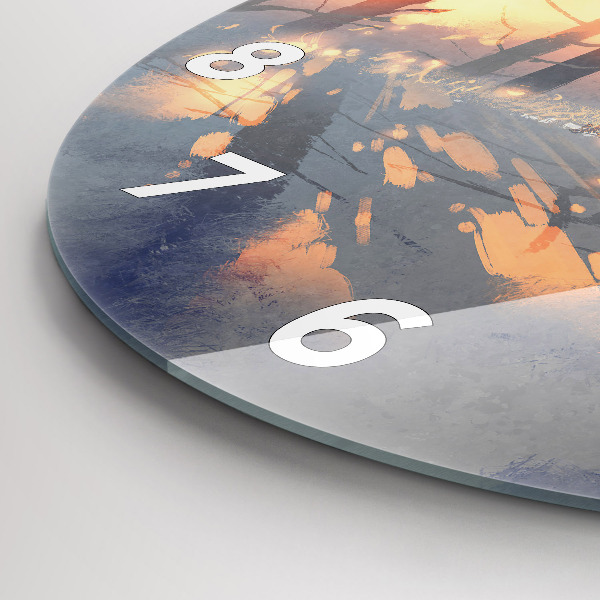 Round glass clock Winter Tree Landscape