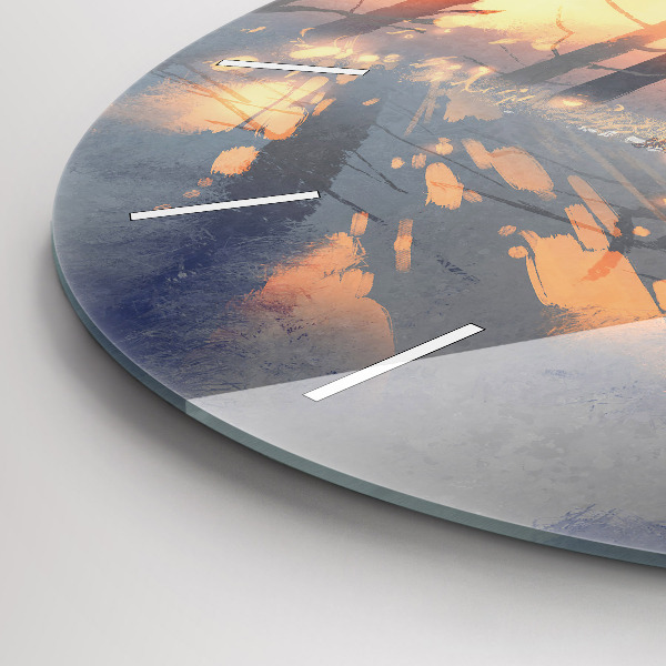 Round glass clock Winter Tree Landscape