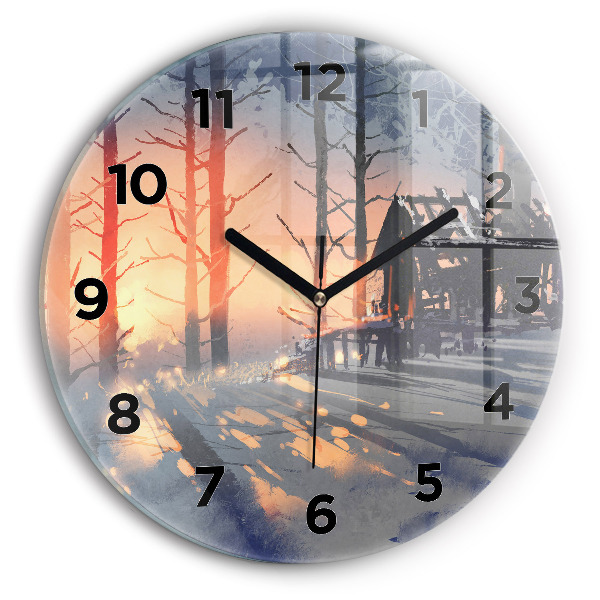 Round glass clock Winter Tree Landscape