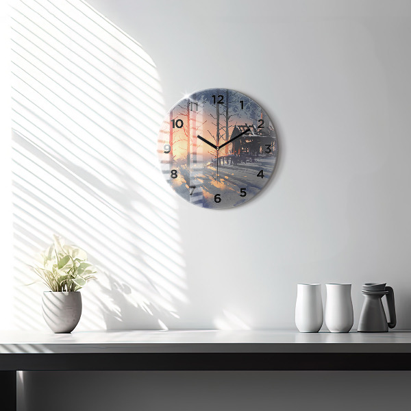 Round glass clock Winter Tree Landscape