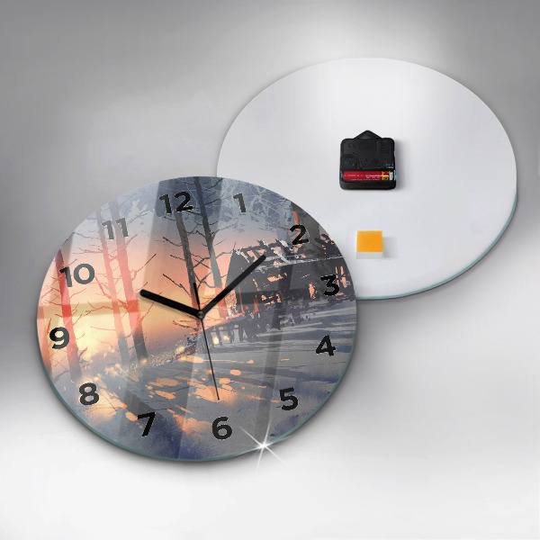 Round glass clock Winter Tree Landscape