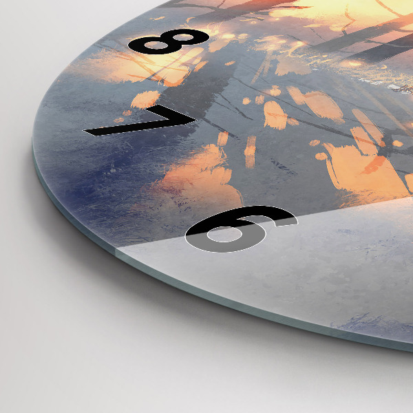 Round glass clock Winter Tree Landscape