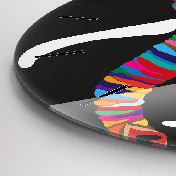 Round glass clock Colorful elephant