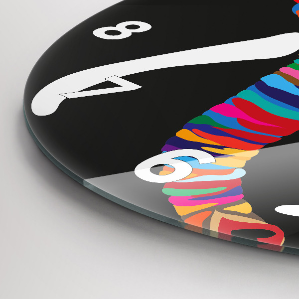 Round glass clock Colorful elephant