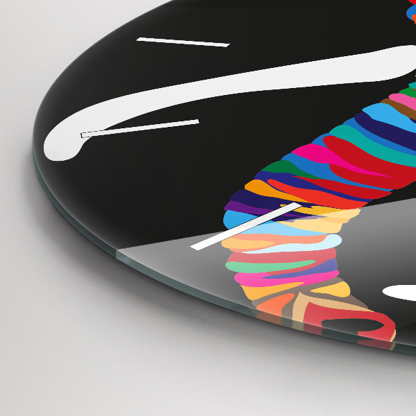 Round glass clock Colorful elephant
