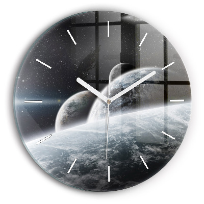 Round glass clock Space and planets