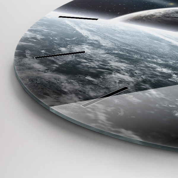 Round glass clock Space and planets