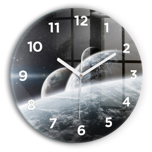 Round glass clock Space and planets