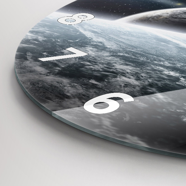 Round glass clock Space and planets