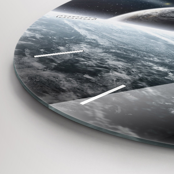 Round glass clock Space and planets