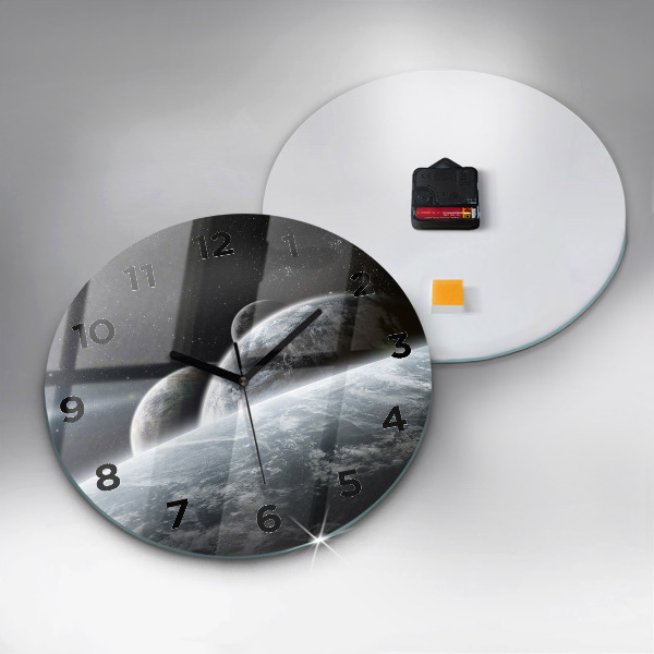 Round glass clock Space and planets