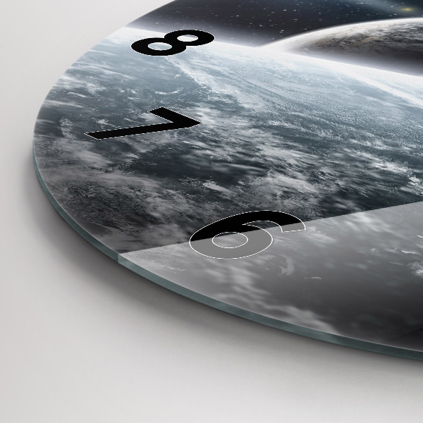 Round glass clock Space and planets