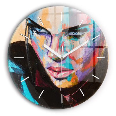 Round glass clock Portrait of a woman