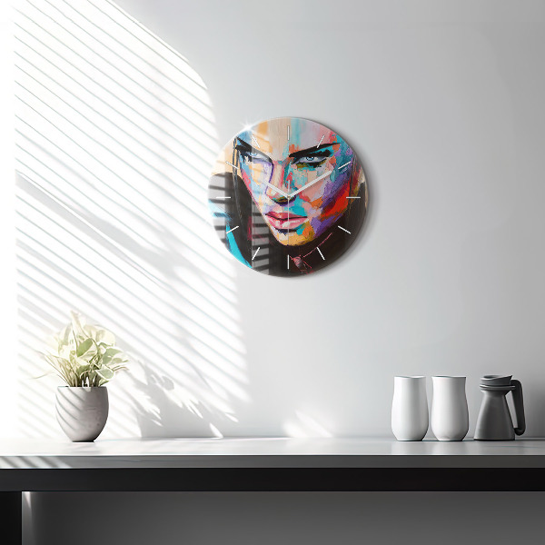 Round glass clock Portrait of a woman