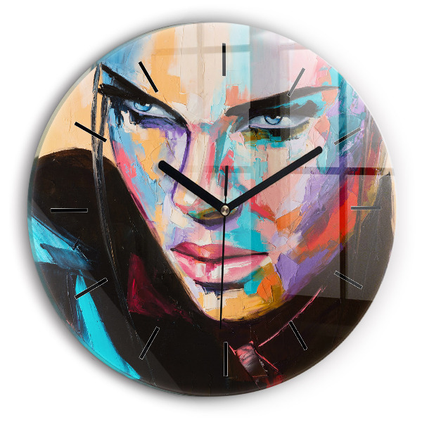 Round glass clock Portrait of a woman