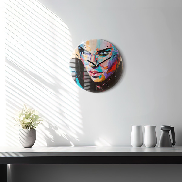 Round glass clock Portrait of a woman