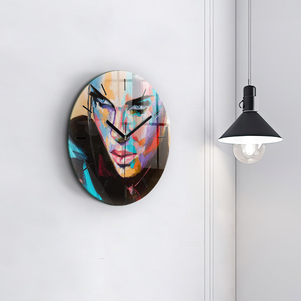 Round glass clock Portrait of a woman