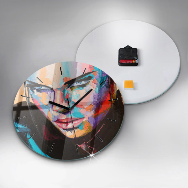 Round glass clock Portrait of a woman