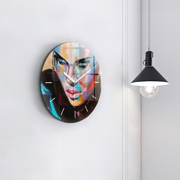 Round glass clock Portrait of a woman