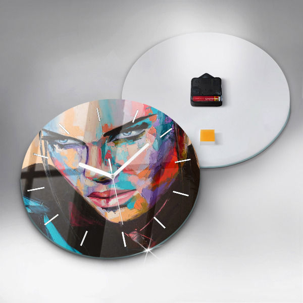 Round glass clock Portrait of a woman