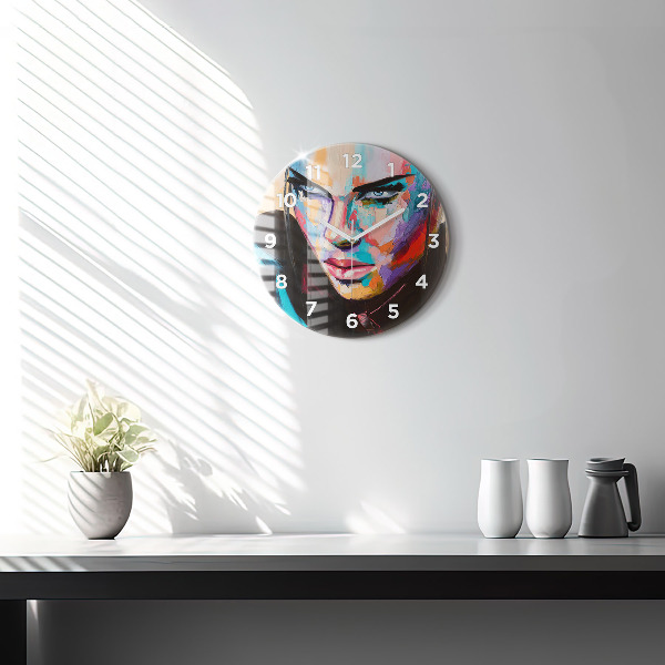 Round glass clock Portrait of a woman