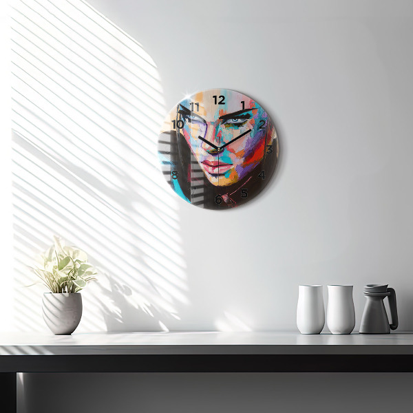 Round glass clock Portrait of a woman