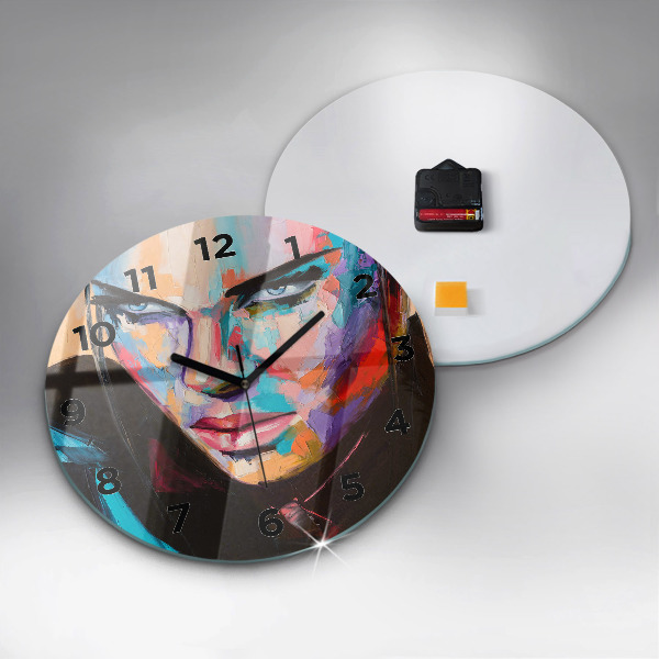 Round glass clock Portrait of a woman