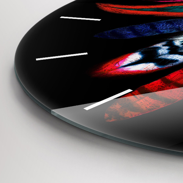 Round glass clock Colorful bird feathers