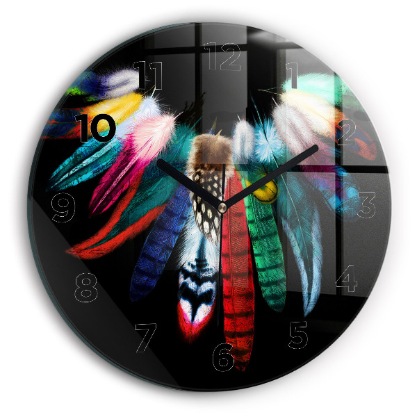 Round glass clock Colorful bird feathers